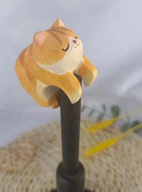 小猫木雕摆件可爱桌面物件小猫咪木制工艺品玄关客厅工艺品