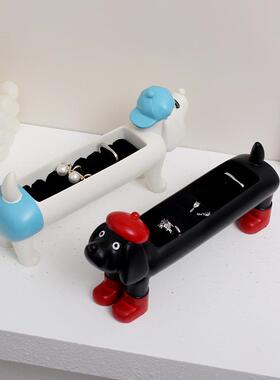 可爱腊肠狗戒指托摆件耳环耳钉首饰饰品收纳盒海绵戒托送女生礼物