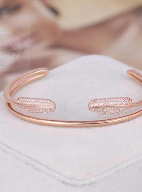 -Jewelry Inlaid Zircon Feather Shape Shiny Double Layer Fash