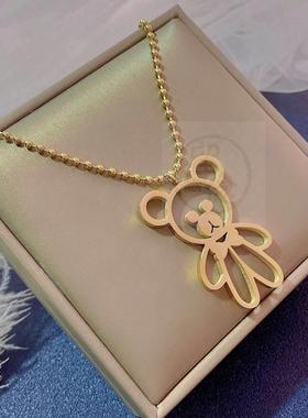 -INS titanium steel bear long necklace cute temperament swea