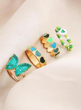 Ring 6-Piece set rings镶嵌水钻桃心戒指 太极爱心滴油戒指6件套