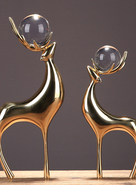 创意水晶球黄铜麋鹿摆件家居装饰品现代简约招财客厅玄关新居礼品