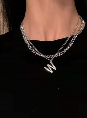 Titanium steel personality necklace with double layer