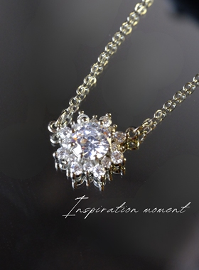 满钻太阳花大颗闪钻吊坠项链精致培育钻石花朵项链女圆形满钻项链