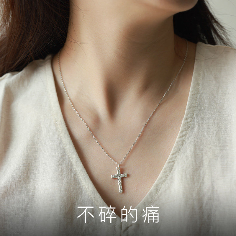 Handmade 999 sterling silver cross pendant necklace