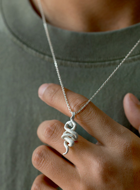 原创手工纯银999灵蛇吊坠项链