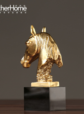 新中式欧式美式马头纯铜金属摆件别墅样板间客厅茶几电视柜装饰品