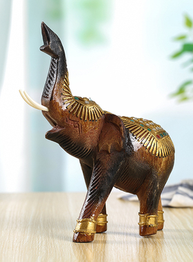 泰国实木雕刻大象摆件东南亚客厅装饰品工艺品木头招财风水象礼品