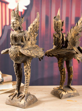 泰国翘尾创意桌面摆设东南亚风格木雕工艺品客厅泰式玄关做旧摆件