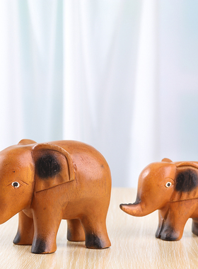 东南亚特色实木雕刻呆萌小象摆件泰国装饰工艺品吉象桌面摆设礼品