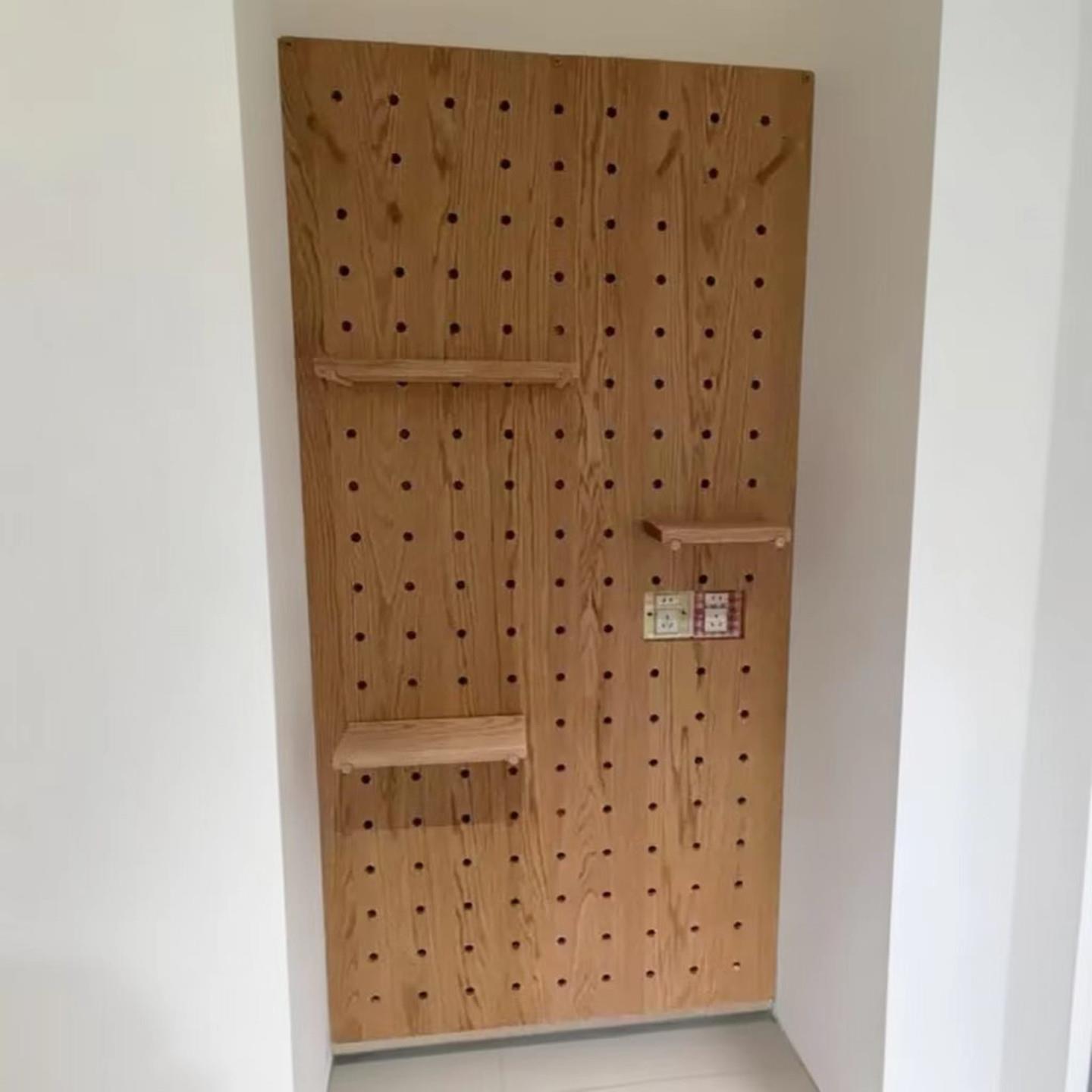 Red oak cherry wood solid wood hole board custom wall decoration entrance storage shelf wooden wall hanging hole