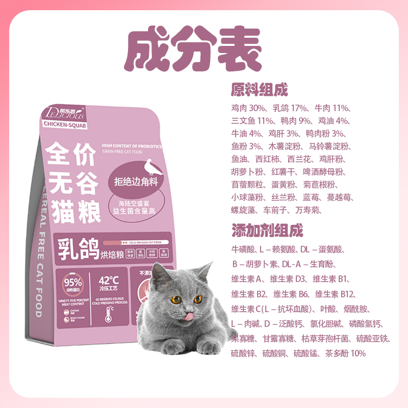 蒂乐思3斤猫粮低温烘焙乳鸽味全期幼猫成猫通用鲜肉无谷增肥发腮