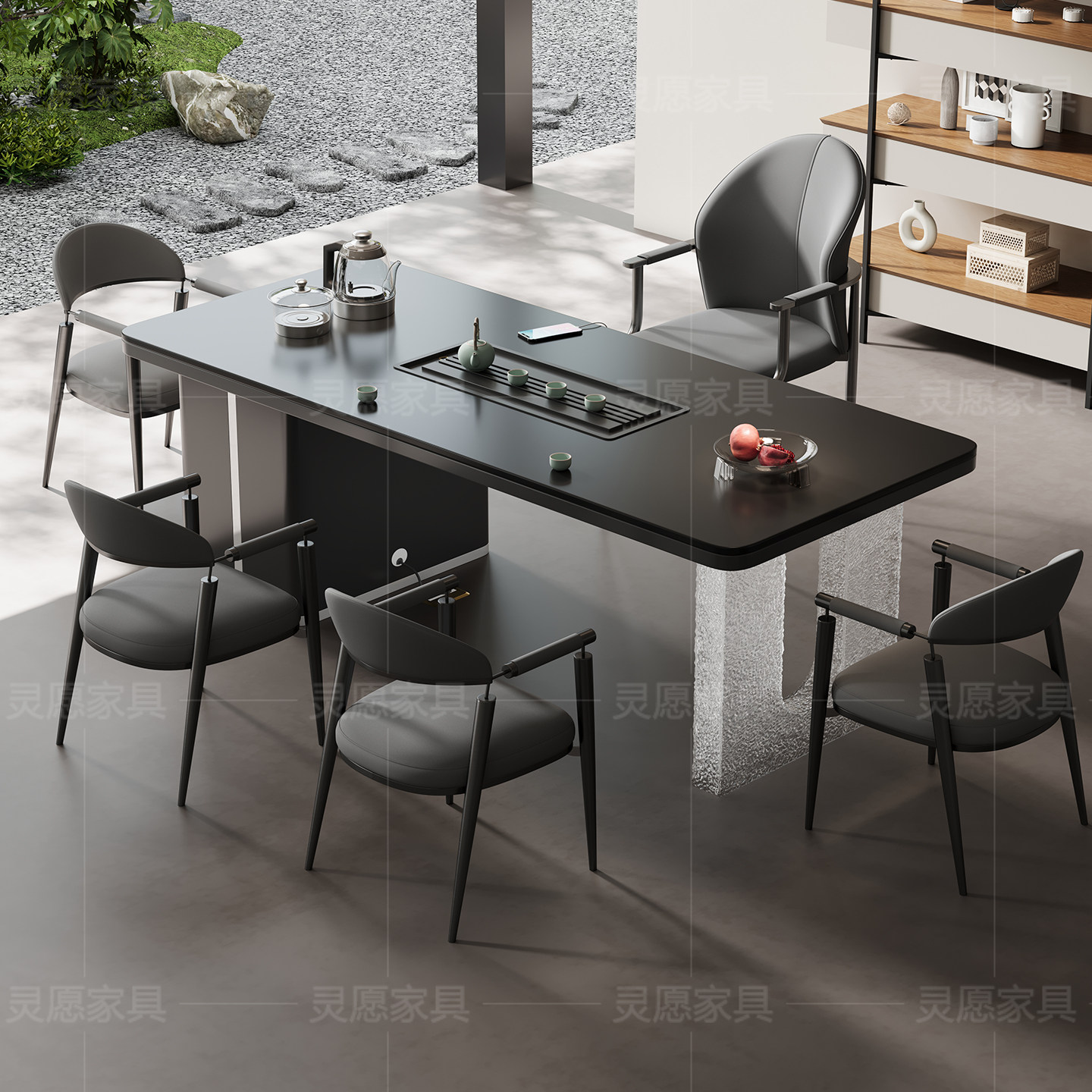 高端岩板茶桌椅组合意式轻奢现代高级感茶台办公一体洽谈接待茶桌,淘宝优惠券,粉丝福利购,淘宝优惠卷