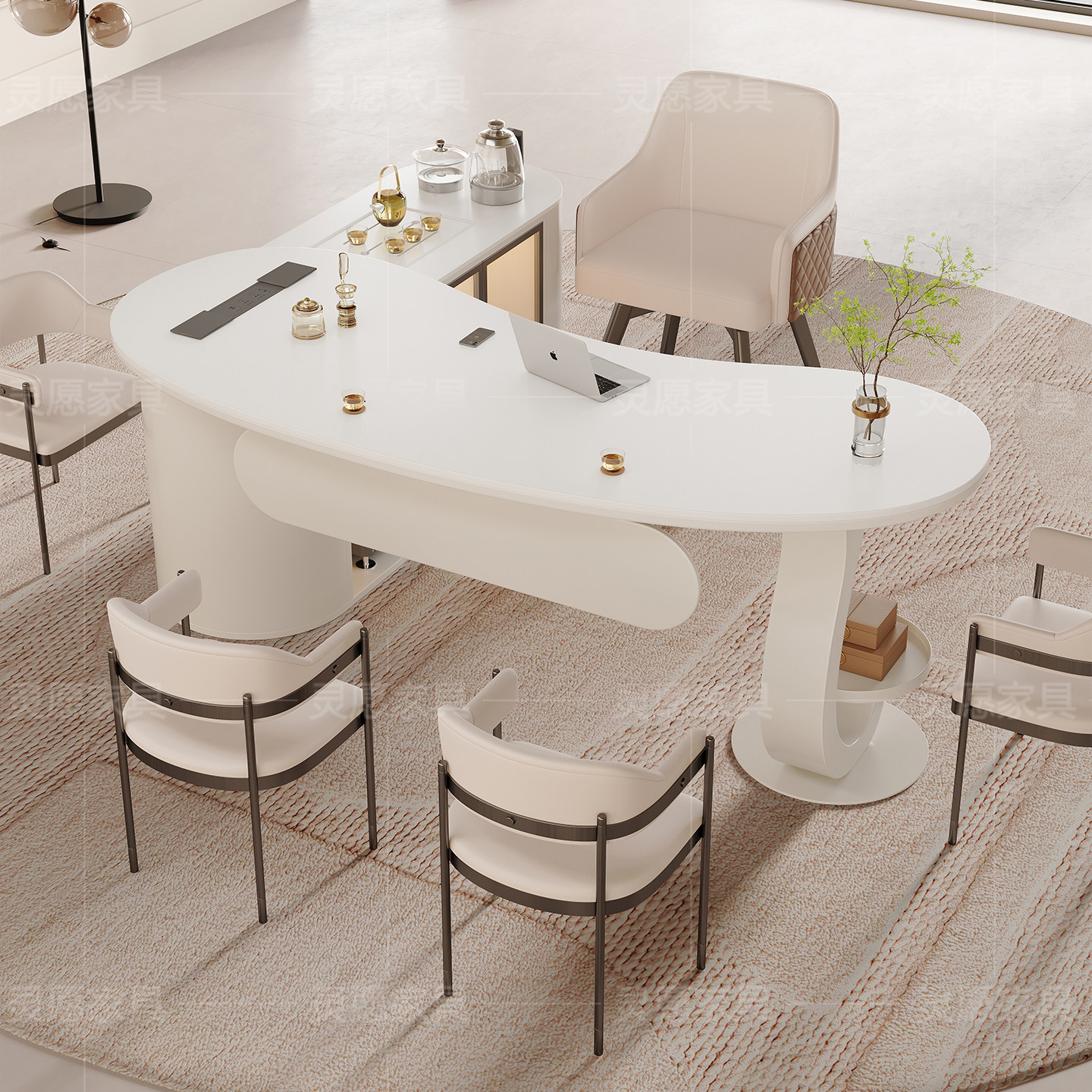奶油风岩板茶桌椅组合老板办公一体接待泡茶台轻奢现代美容院茶桌,淘宝优惠券,粉丝福利购,淘宝优惠卷