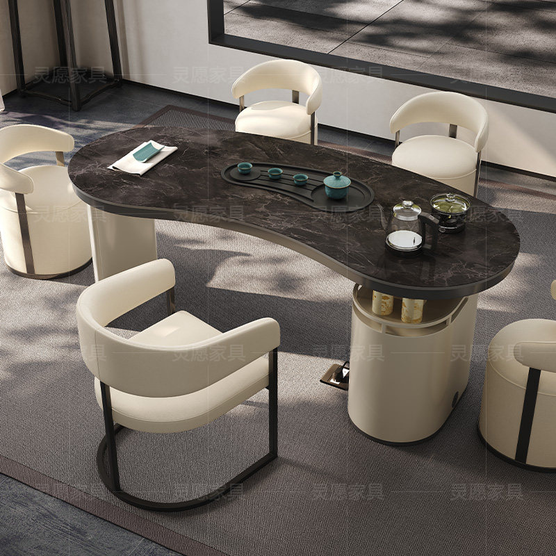 高级感接待桌美容院轻奢现代办公阳台泡茶台奶油风岩板茶桌椅组合,淘宝优惠券,粉丝福利购,淘宝优惠卷
