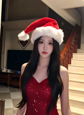 红色毛绒圣诞帽cos圣诞老人
