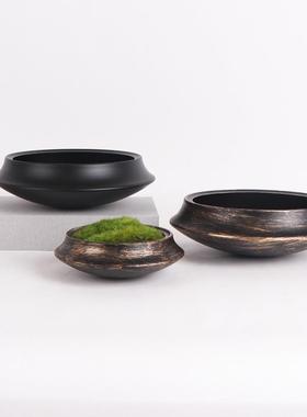 现代简约新中式轻奢描金金属圆形托盘收纳装饰家居创意软装摆件