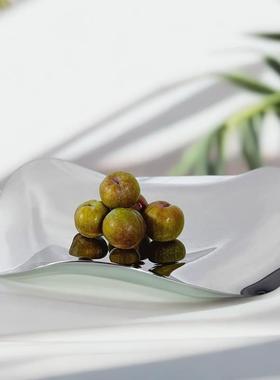 简约欧式银色金属不规则流线果盘托盘摆件厨房餐厅样板房软装饰品