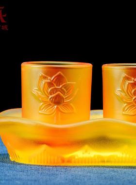 藏村琉璃供水杯供佛杯财神三连供杯家用佛前贡杯圣水杯观音净水杯