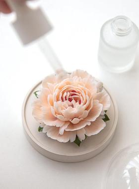 德化手捏牡丹陶瓷花装饰品摆件客厅办公室茶几车载香薰扩香器礼品