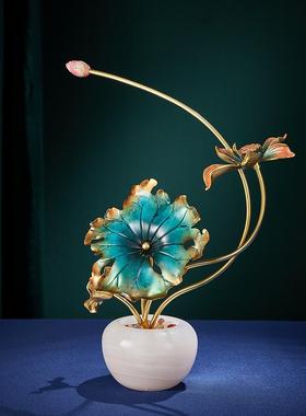 全铜兰花摆件高级感花艺工艺品新中式客厅玄关高档装饰品乔迁礼品