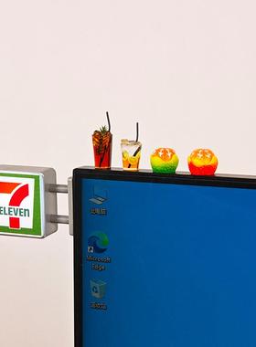 电脑萤幕装饰摆饰办公室工位显示器可爱便利店灯光牌解压饰品模型