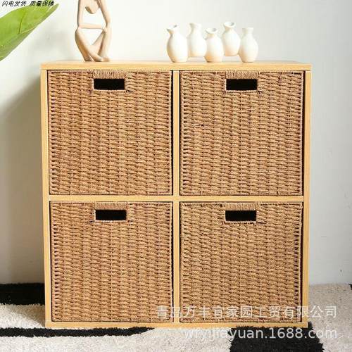 格子柜收纳筐家用仿藤编草编杂物衣物整理箱书柜收纳盒书籍收纳箱 - 图2