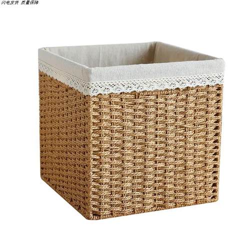 格子柜收纳筐家用仿藤编草编杂物衣物整理箱书柜收纳盒书籍收纳箱 - 图3