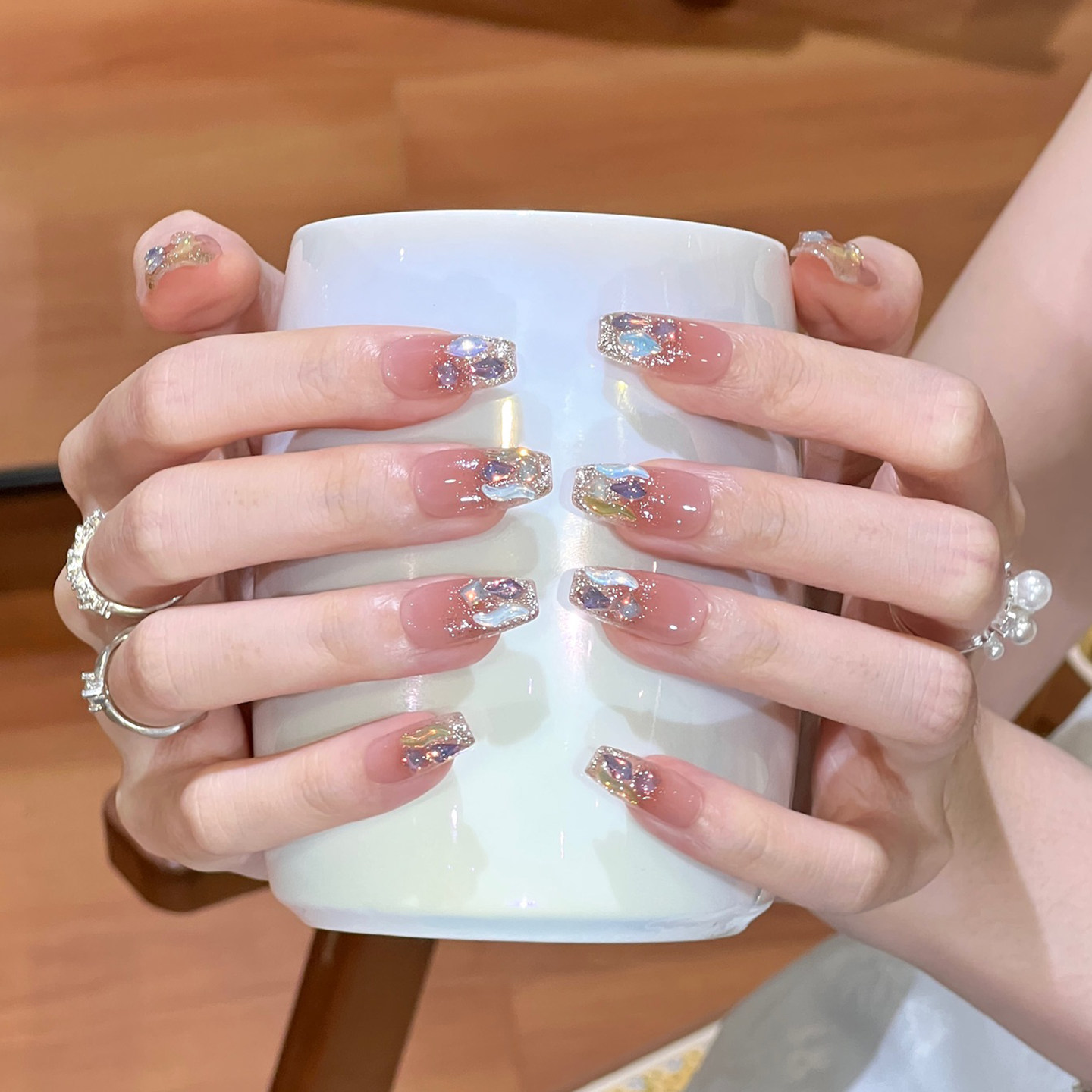 植兔手工穿戴甲冰透琉璃多肉碎钻美甲显白猫眼极光闪钻氛围感指甲,淘宝优惠券,粉丝福利购,淘宝优惠卷