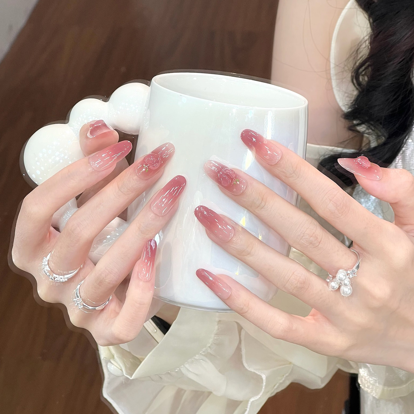 法式猫眼穿戴甲腮红冰透蜜桃裸色系渐变美甲高级感显白中长款贴片,淘宝优惠券,粉丝福利购,淘宝优惠卷