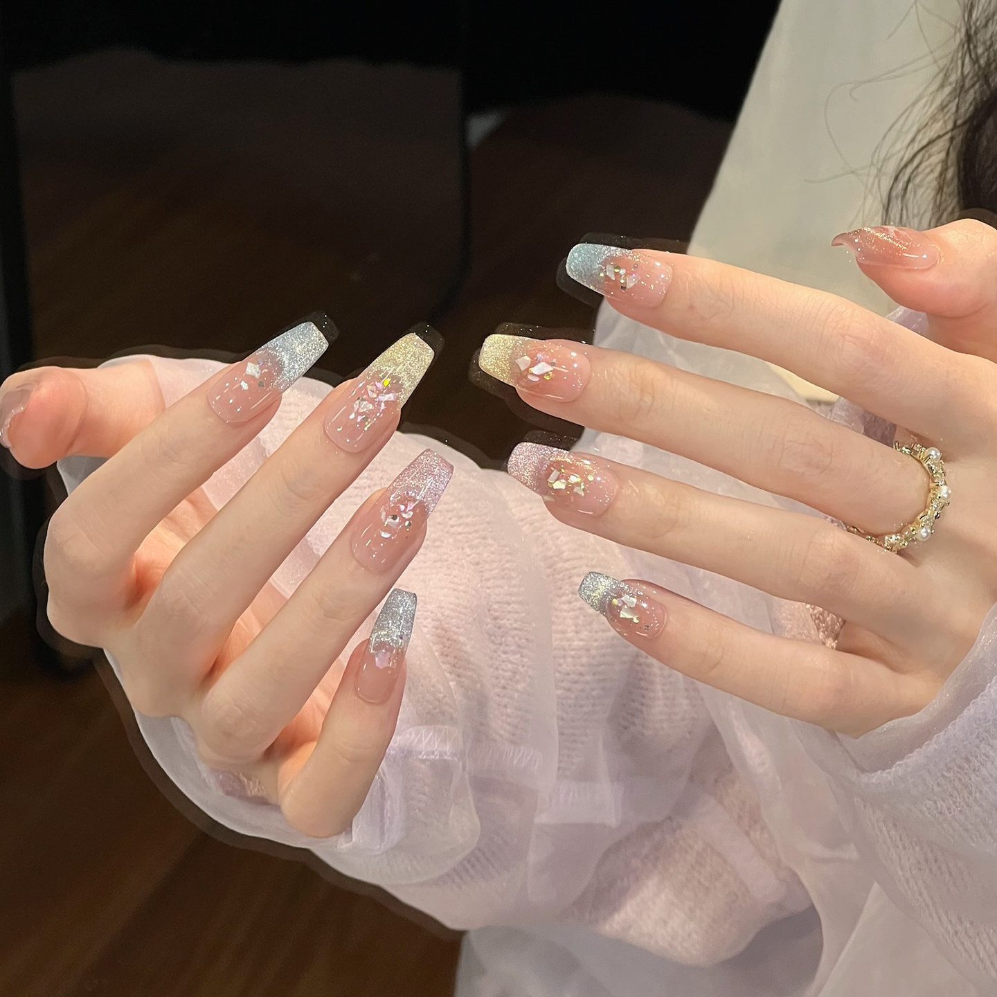 法式多巴胺穿戴甲冰透裸色系腮红撞色波点奶白渐变显白美甲高级感,淘宝优惠券,粉丝福利购,淘宝优惠卷