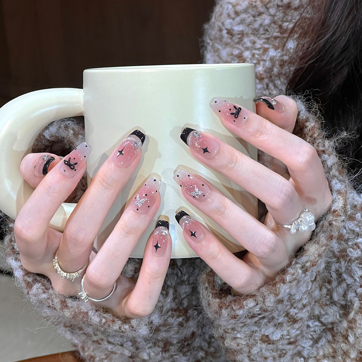 植兔穿戴甲短款秋冬新款高级感法式蝴蝶猫眼温柔显白美甲手工贴片,淘宝优惠券,粉丝福利购,淘宝优惠卷