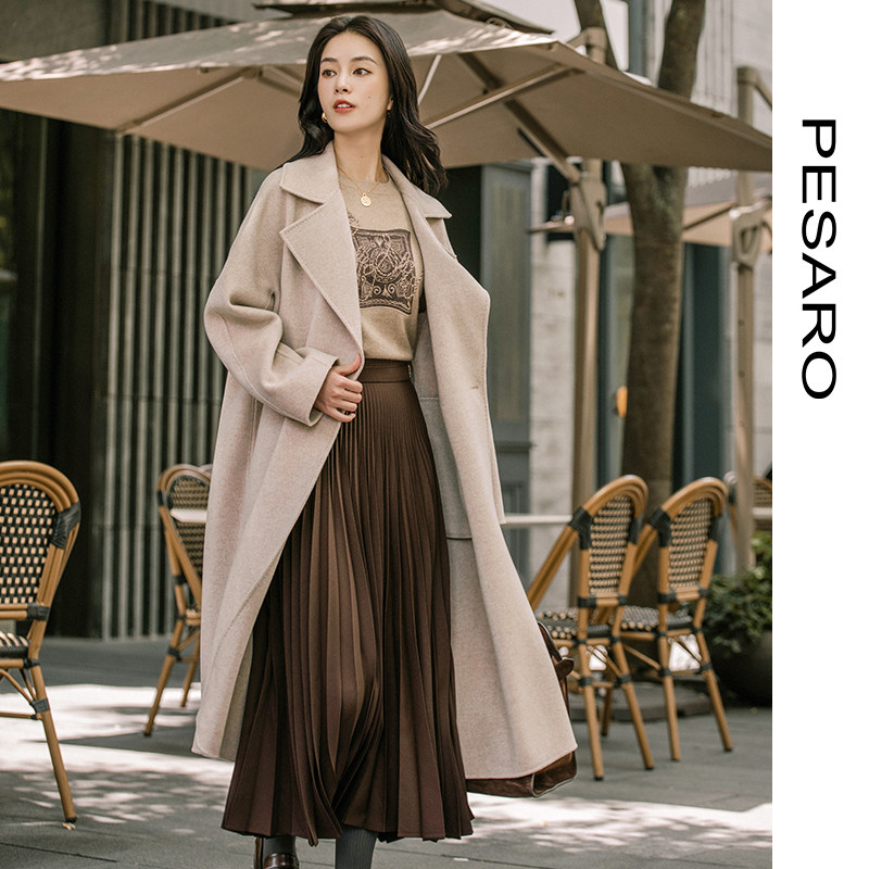 PESARO黄蕙玲西装领长款羊绒大衣女 简约优雅秋冬外套,淘宝优惠券,粉丝福利购,淘宝优惠卷