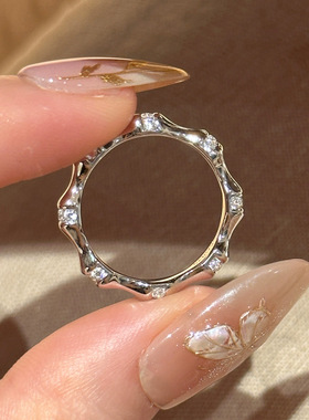 925银银色光面竹节骨戒指新款复古轻奢精致中古风小众设计饰品