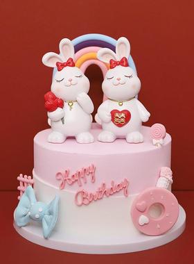 如果创意情侣兔子新婚喜庆家居装饰品结婚情人节礼物可爱桌面摆件