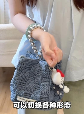 夏日专属牛仔蓝格纹方块包