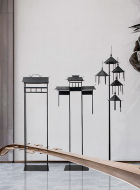 酒店铁艺凉亭水景雕塑摆件酒店落地会所大堂餐厅走廊中式亭子装饰