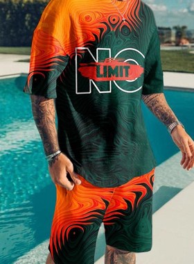 2022 Mens Sets Summer Short Sleeve T-Shirt Suit Fashion 2 P