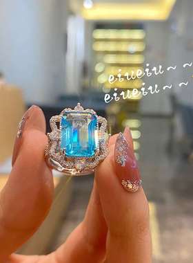 New tend ring temperament aquamarine jewelry niche design gi