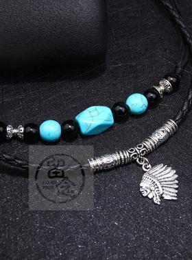 。Indian Head Necklace Vintage Style Necklace Pendant agate