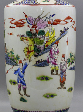 大清康熙手工粉彩人物战将棒槌瓶古董古玩收藏老货旧货家居摆饰