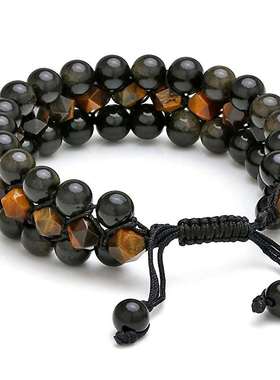 Jewelry simple cold wind geometric hand-woven 8MM tiger eye