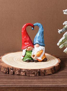 跨境南瓜侏儒精灵男女亲吻老人创意雕刻侏儒精灵比心老人家居装饰