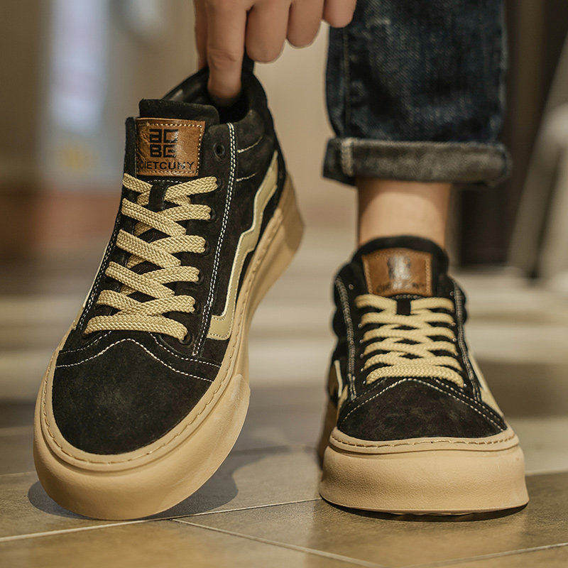品牌男鞋春秋季新款百搭运动休闲学生潮流时尚黑色帆布高帮板鞋