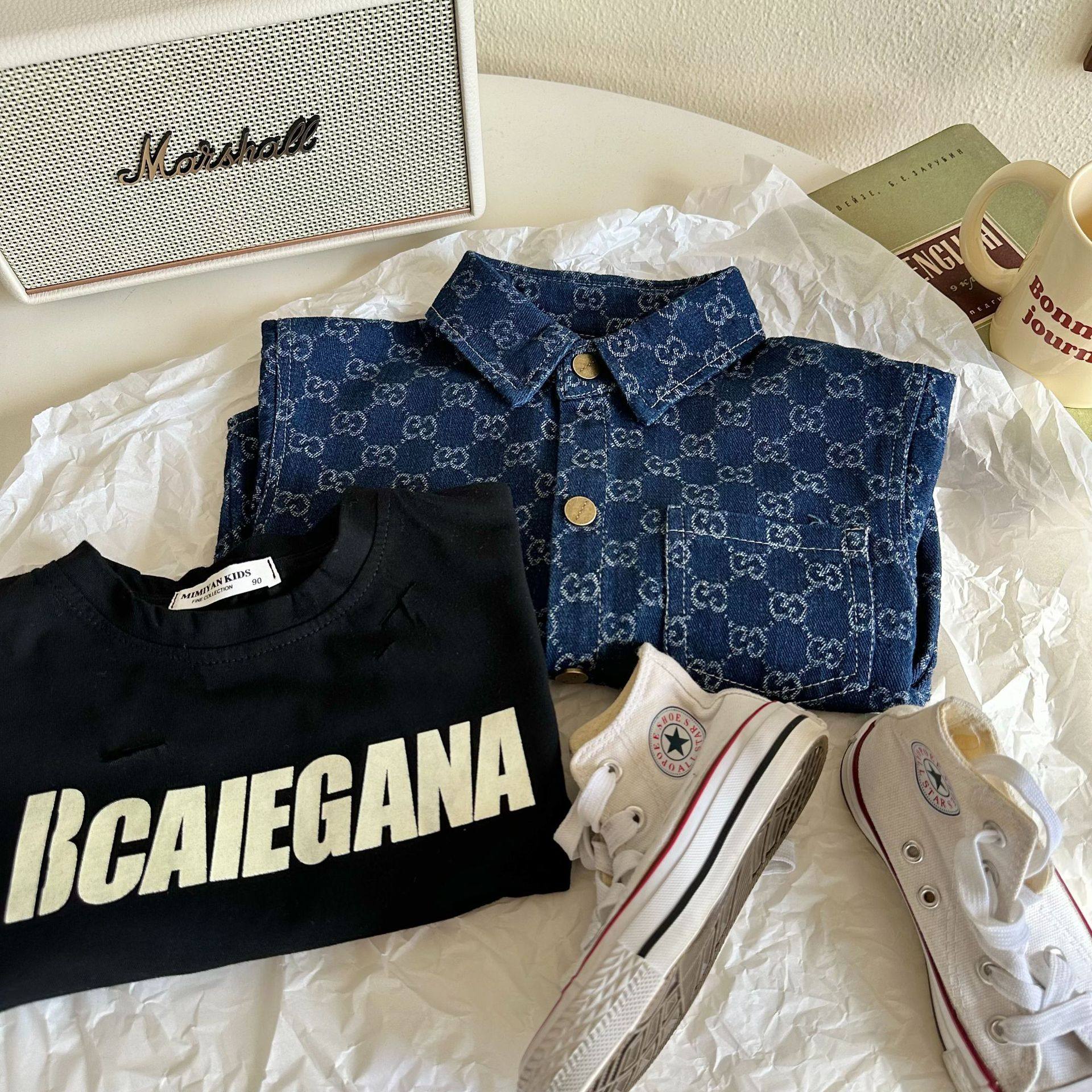 哎呦宝贝儿童衬衫24秋季新品男女童提花牛仔外套宝宝单排扣衬衣潮,淘宝优惠券,粉丝福利购,淘宝优惠卷