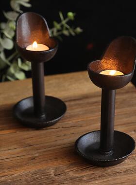 美式乡村铸铁老烛台煤油灯做旧复古怀旧茶道灯民宿家居装饰摆件