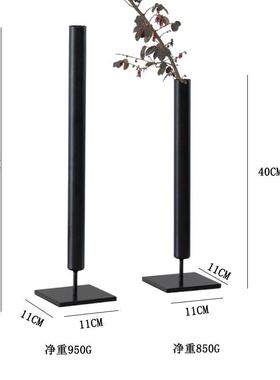 铁艺现代侘寂风百搭黑色摆件客厅玄关金属铁艺花器桌面插花架摆件