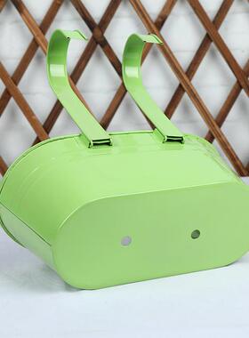 跨境可拆卸双挂钩椭圆花盆阳台栏杆栅栏两用悬挂式金属花盆挂桶