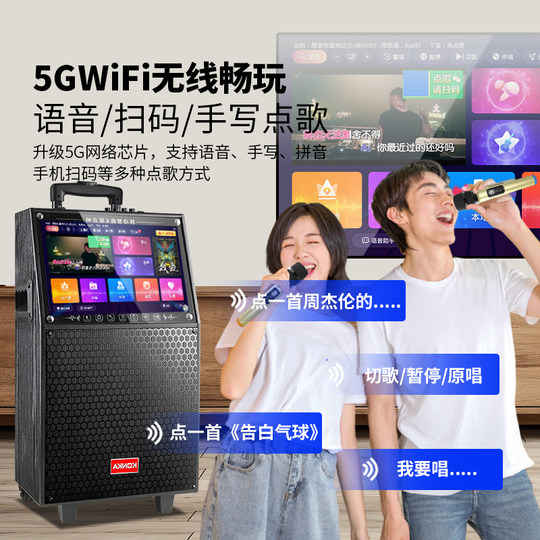 先飞广场舞音响带显示屏户外K歌家庭KTV蓝牙音箱家用唱点歌机一体