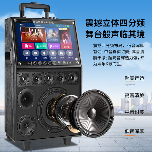 先飞广场舞音响带显示屏户外K歌家庭KTV蓝牙音箱家用唱点歌机一体 - 图0
